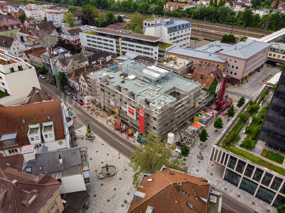 Göppingen aus der Vogelperspektive: Baustelle zum Neubau der Hotelanlage RiKu Cityhotel in Göppingen im Bundesland Baden-Württemberg, Deutschland