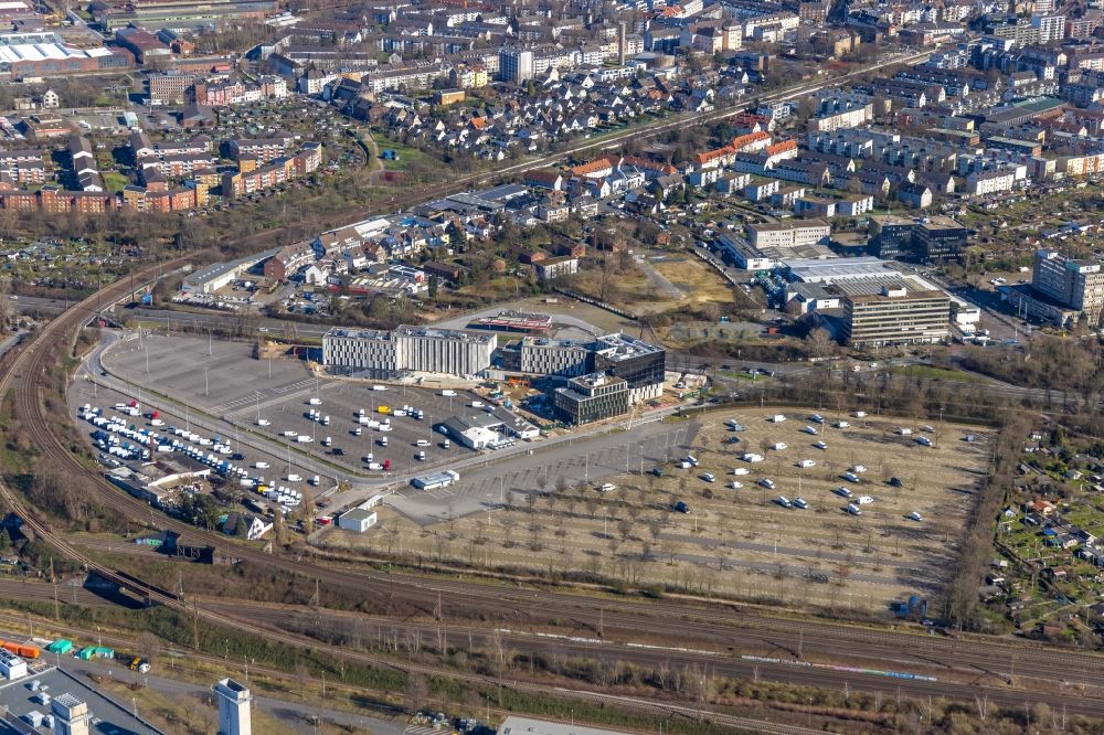 Düsseldorf von oben - Baustelle zum Neubau der Hotelanlage am Vogelsanger Weg im Ortsteil Mörsenbroich in Düsseldorf im Bundesland Nordrhein-Westfalen, Deutschland