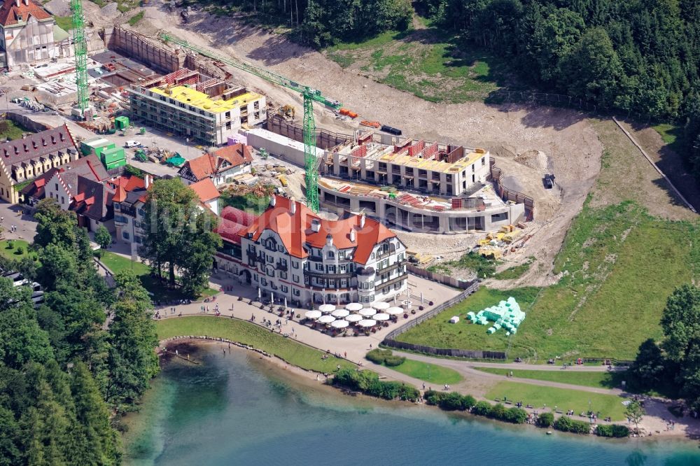 Luftaufnahme Schwangau - Baustelle zum Neubau der Hotelanlage des Wittelsbacher Ausgleichfonds im Ortsteil Hohenschwangau in Schwangau im Bundesland Bayern, Deutschland