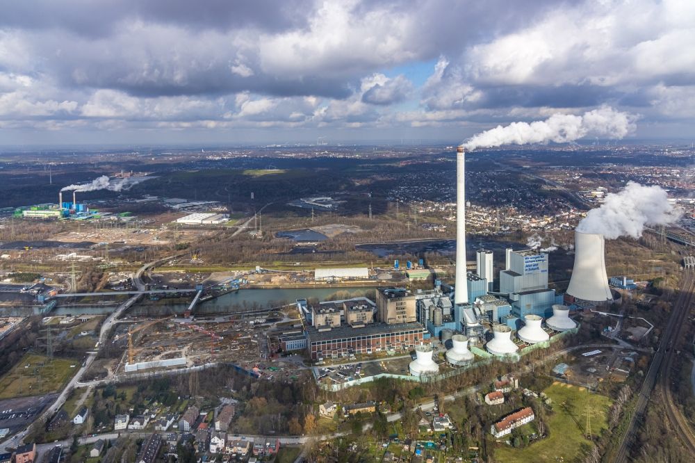 Herne von oben - Baustelle zum Neubau der Kraftwerksanlagen eines Gas- und Dampfkraftwerk der STEAG GmbH in Herne im Bundesland Nordrhein-Westfalen, Deutschland