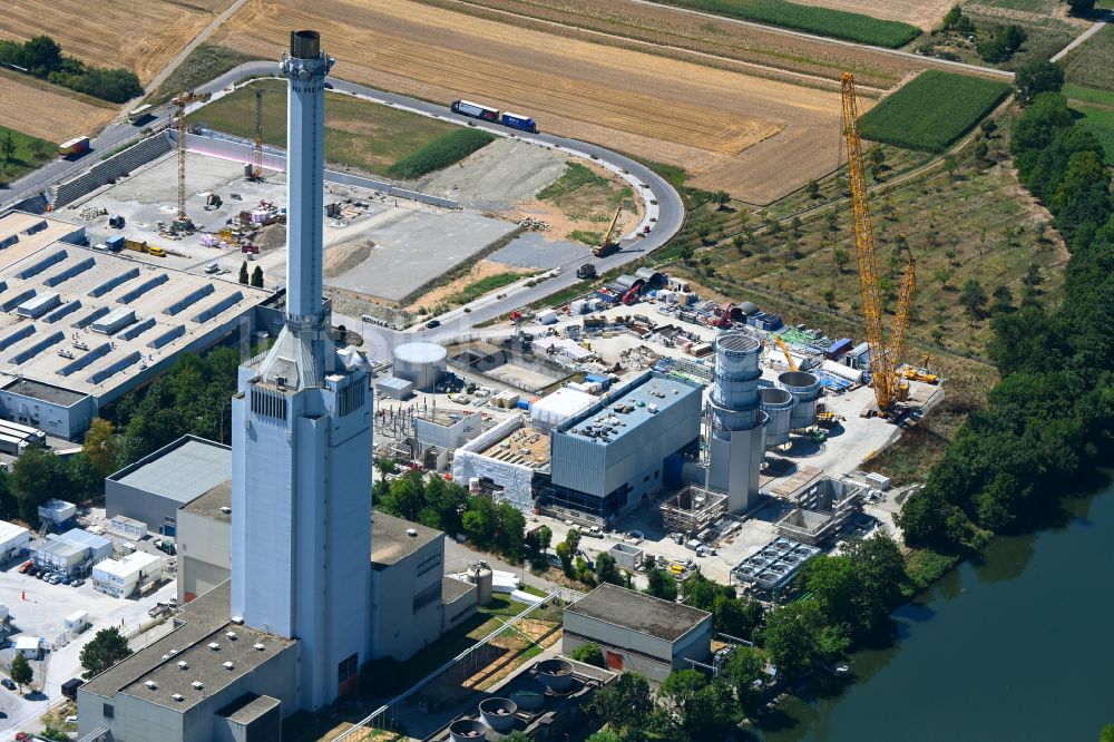 Luftbild Marbach am Neckar - Baustelle zum Neubau der Kraftwerksanlagen des Heizkraftwerkes der EnBW Energie in Marbach am Neckar im Bundesland Baden-Württemberg, Deutschland