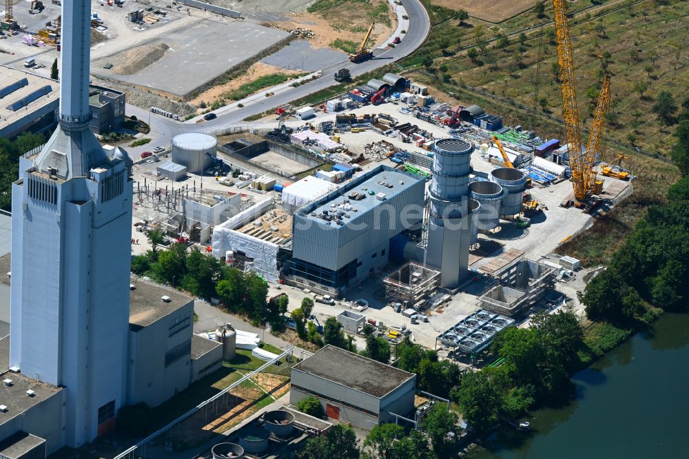 Luftaufnahme Marbach am Neckar - Baustelle zum Neubau der Kraftwerksanlagen des Heizkraftwerkes der EnBW Energie in Marbach am Neckar im Bundesland Baden-Württemberg, Deutschland
