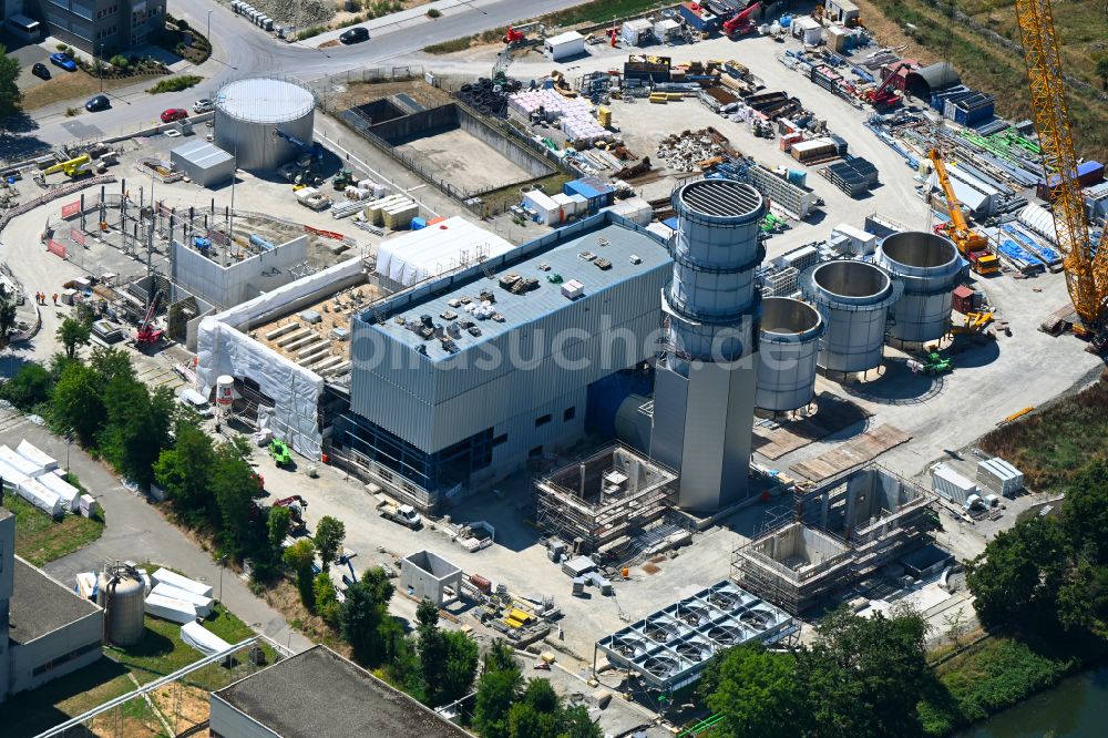 Marbach am Neckar von oben - Baustelle zum Neubau der Kraftwerksanlagen des Heizkraftwerkes der EnBW Energie in Marbach am Neckar im Bundesland Baden-Württemberg, Deutschland