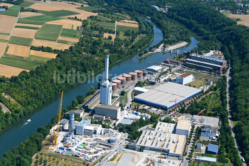 Marbach am Neckar von oben - Baustelle zum Neubau der Kraftwerksanlagen des Heizkraftwerkes der EnBW Energie in Marbach am Neckar im Bundesland Baden-Württemberg, Deutschland