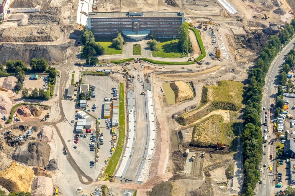 Luftbild Bochum - Baustelle zum Neubau der Kreisverkehr - Straßenführung am Opelring in Bochum im Bundesland Nordrhein-Westfalen, Deutschland