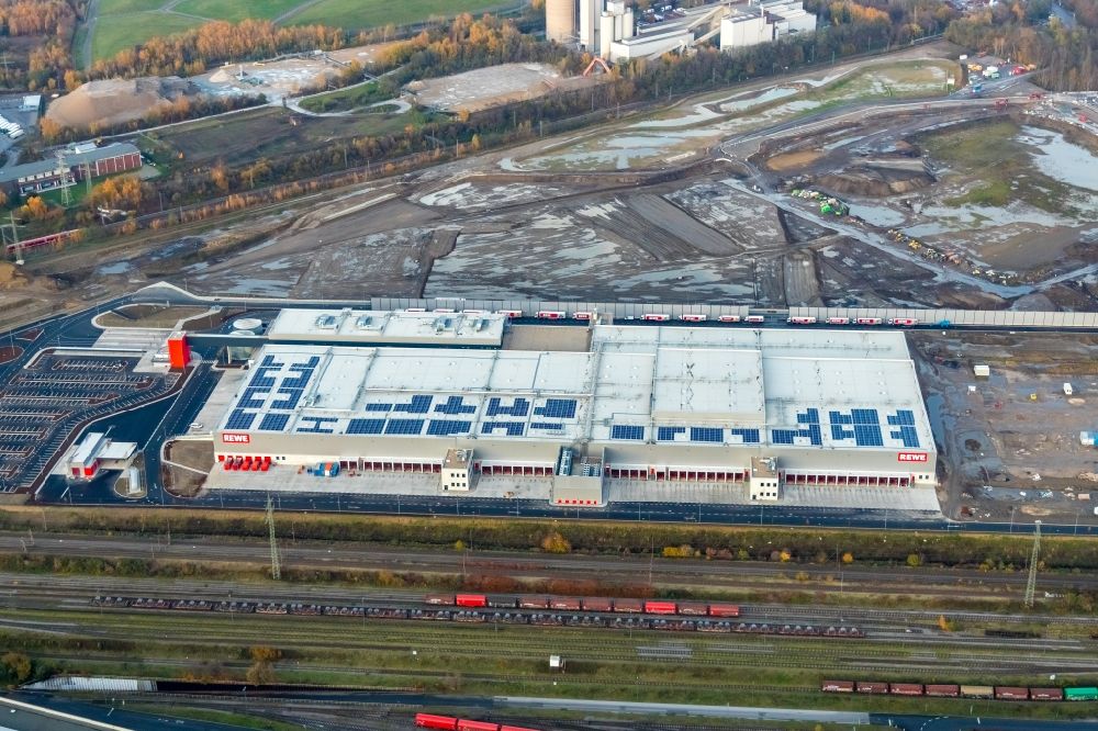 Luftaufnahme Dortmund - Baustelle zum Neubau eines Logistikzentrums der REWE DORTMUND Großhandel eG in Dortmund im Bundesland Nordrhein-Westfalen, Deutschland