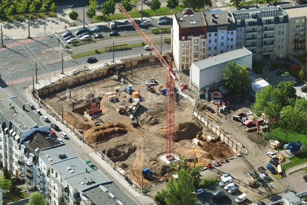 Luftbild Dresden - Baustelle zum Neubau einer Mehrfamilienhaus-Wohnanlage der BAUWI Bau und Beton GmbH in Dresden im Bundesland Sachsen, Deutschland