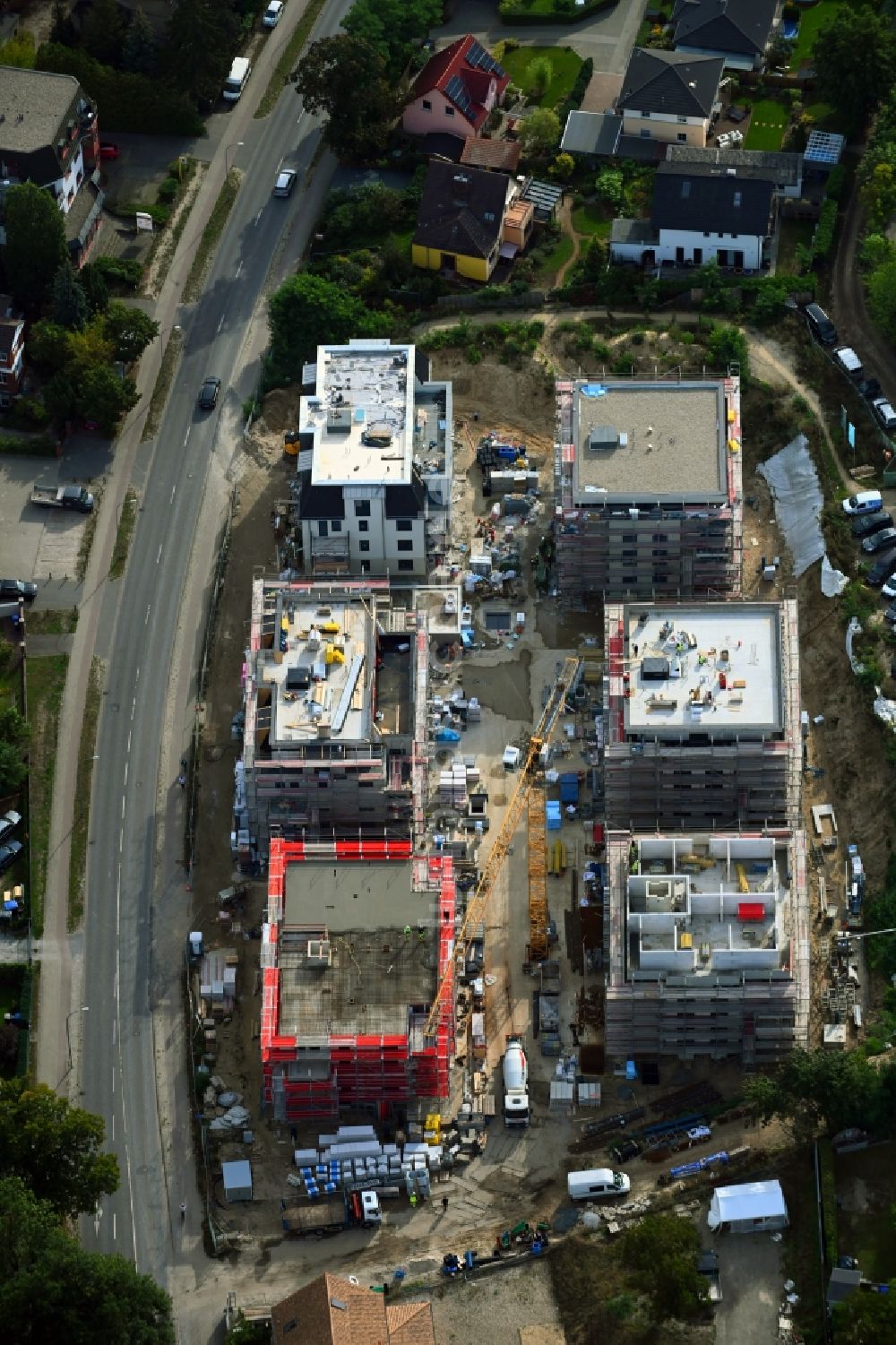Luftbild Stahnsdorf - Baustelle zum Neubau einer Mehrfamilienhaus-Wohnanlage Bäke-Quartier in Stahnsdorf im Bundesland Brandenburg, Deutschland