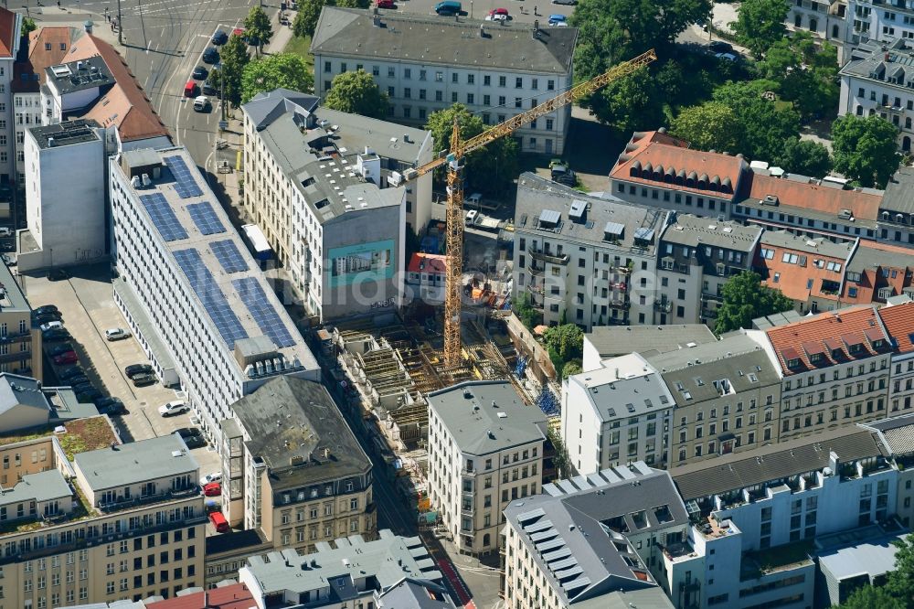 Luftaufnahme Leipzig - Baustelle zum Neubau einer Mehrfamilienhaus-Wohnanlage der Bonava Deutschland GmbH in Leipzig im Bundesland Sachsen, Deutschland
