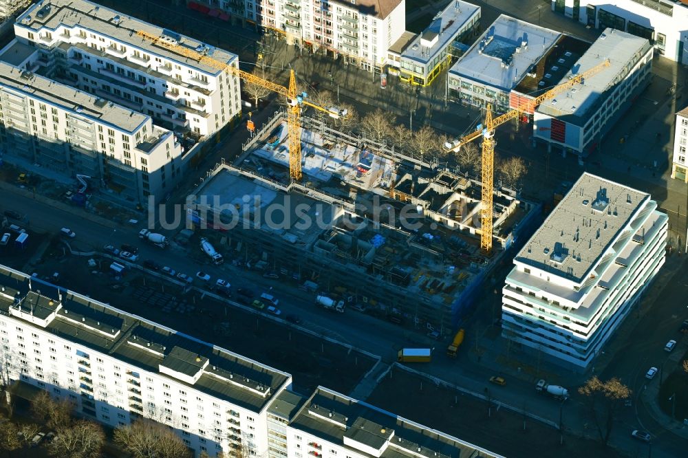 Luftbild Dresden - Baustelle zum Neubau einer Mehrfamilienhaus-Wohnanlage Boulevard am Wall II - Merkur 3 im Ortsteil Wilsdruffer Vorstadt in Dresden im Bundesland Sachsen, Deutschland