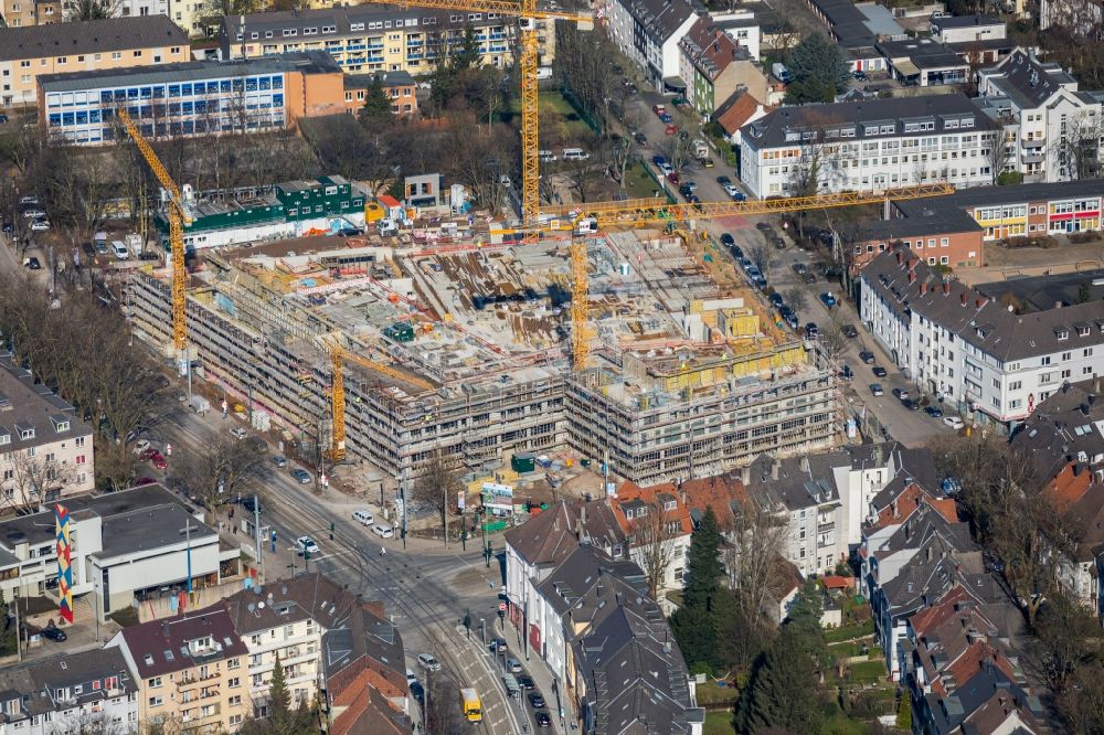 Luftbild Essen - Baustelle zum Neubau einer Mehrfamilienhaus-Wohnanlage „ Cranachhöfe “ in Essen im Bundesland Nordrhein-Westfalen - NRW, Deutschland