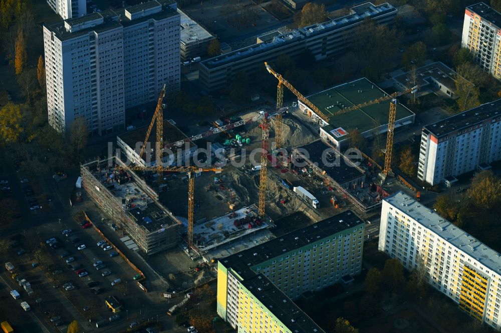 Berlin aus der Vogelperspektive: Baustelle zum Neubau einer Mehrfamilienhaus-Wohnanlage Dolgensee-Center Lichtenberg in Berlin, Deutschland