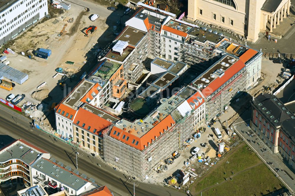 Luftbild Potsdam - Baustelle zum Neubau einer Mehrfamilienhaus-Wohnanlage Friedrich-Ebert-Straße in Potsdam im Bundesland Brandenburg, Deutschland
