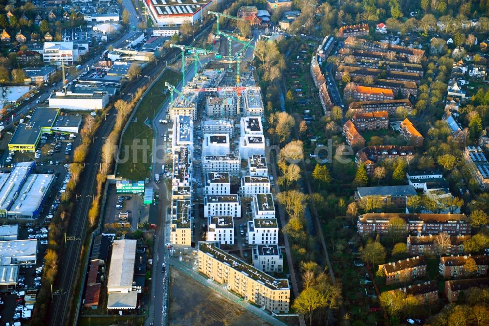 Luftbild Hamburg - Baustelle zum Neubau einer Mehrfamilienhaus-Wohnanlage an der Gert-Marcus-Straße im Ortsteil Groß Borstel in Hamburg, Deutschland