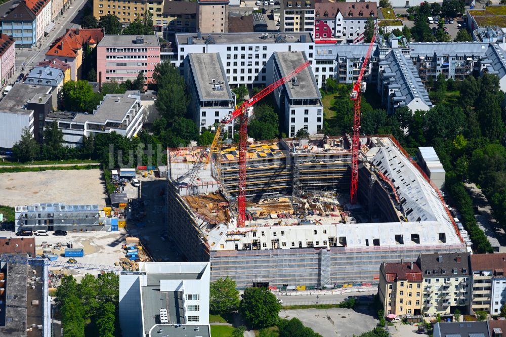 Luftbild München - Baustelle zum Neubau einer Mehrfamilienhaus-Wohnanlage Gmunder Höfe in München im Bundesland Bayern, Deutschland