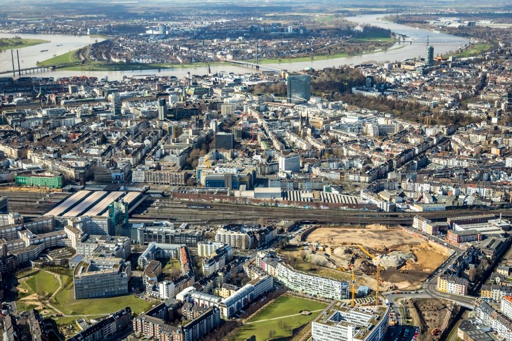 Luftbild Düsseldorf - Baustelle zum Neubau einer Mehrfamilienhaus-Wohnanlage Grand Central im Ortsteil Oberbilk in Düsseldorf im Bundesland Nordrhein-Westfalen, Deutschland