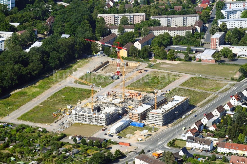 Luftaufnahme Wolfsburg - Baustelle zum Neubau einer Mehrfamilienhaus-Wohnanlage Hellwinkel-Terrassen in Wolfsburg im Bundesland Niedersachsen, Deutschland