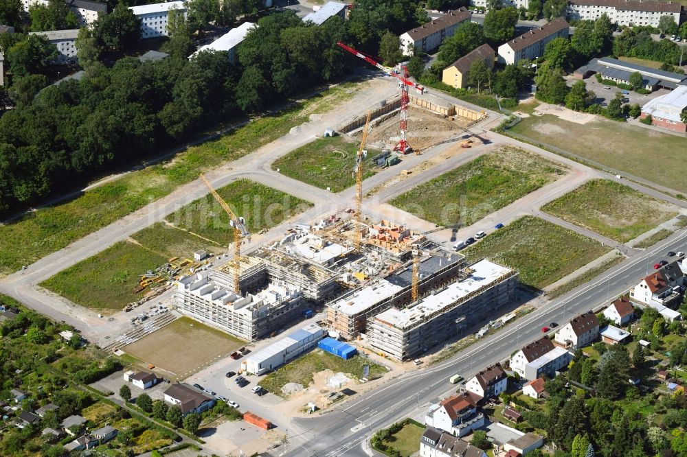 Wolfsburg aus der Vogelperspektive: Baustelle zum Neubau einer Mehrfamilienhaus-Wohnanlage Hellwinkel-Terrassen in Wolfsburg im Bundesland Niedersachsen, Deutschland