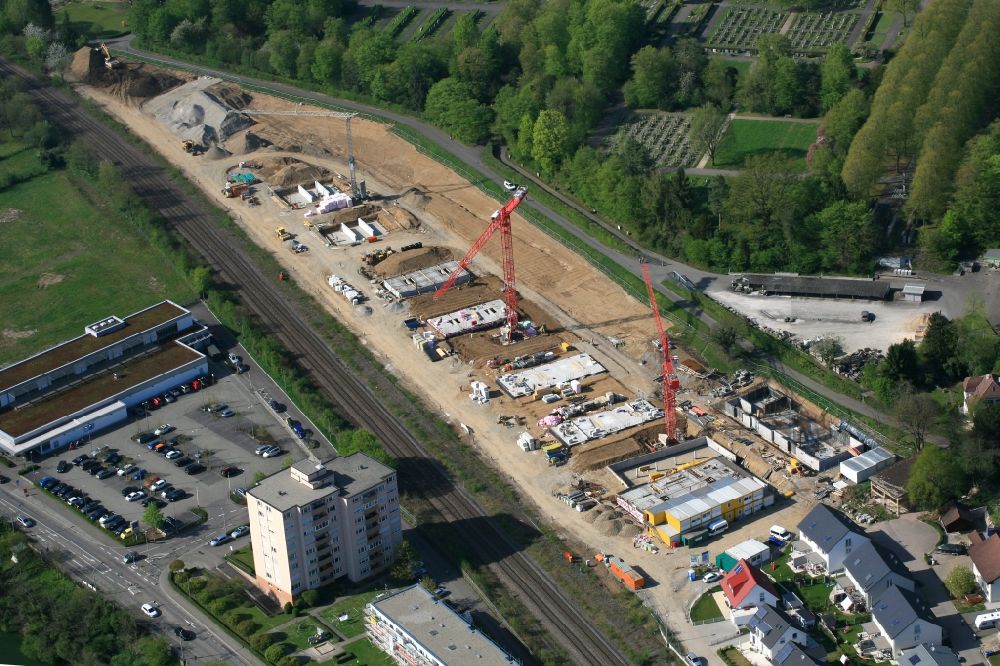 Luftbild Grenzach-Wyhlen - Baustelle zum Neubau einer Mehrfamilienhaus-Wohnanlage Hornacker in Grenzach-Wyhlen im Bundesland Baden-Württemberg, Deutschland