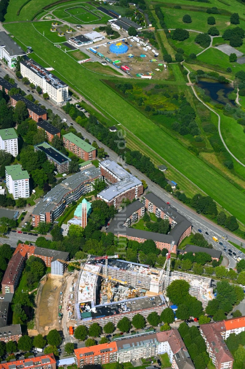 Luftaufnahme Hamburg - Baustelle zum Neubau einer Mehrfamilienhaus-Wohnanlage am Horner Weg - Bei den Zelten in Hamburg, Deutschland