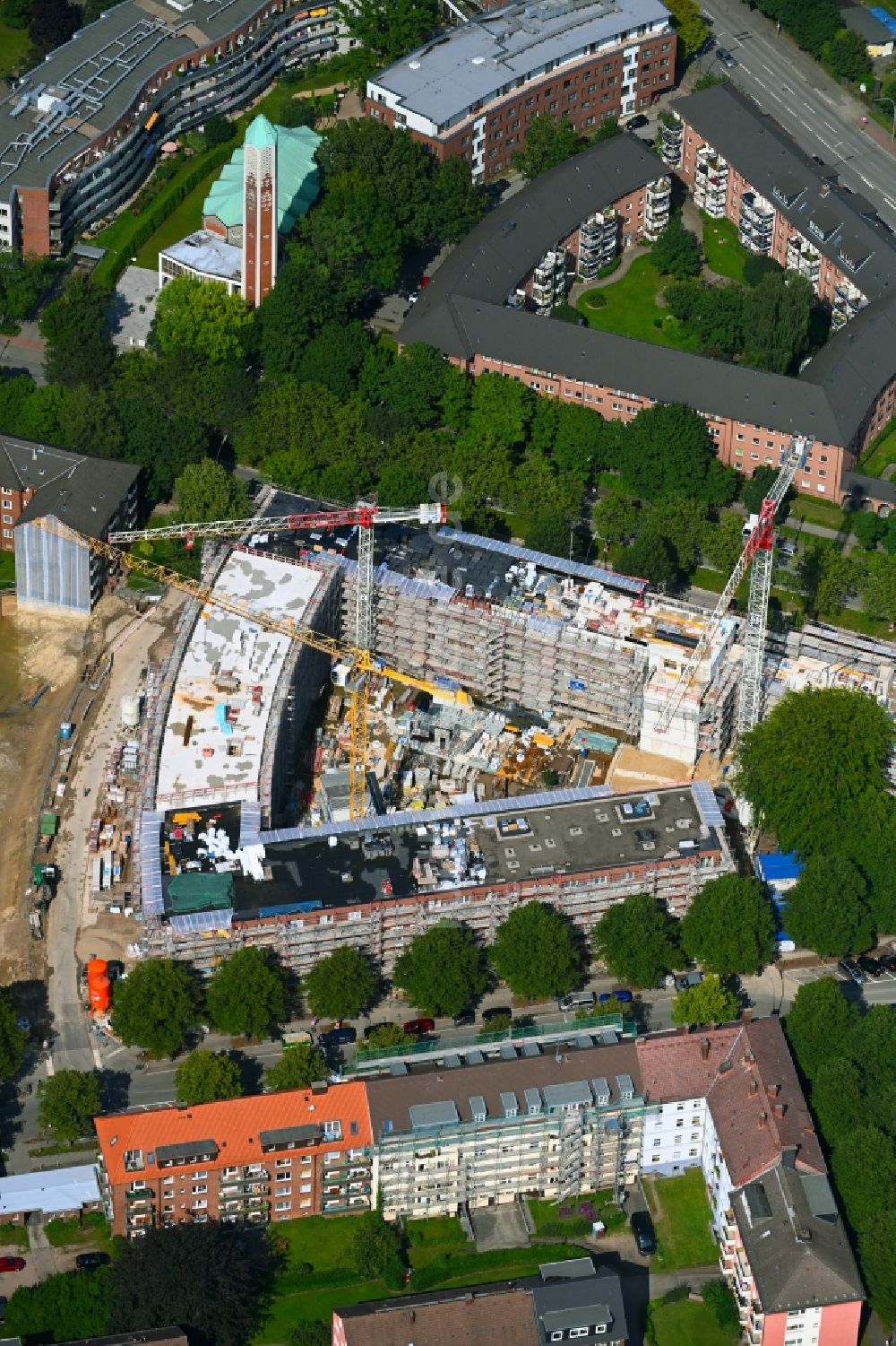 Hamburg von oben - Baustelle zum Neubau einer Mehrfamilienhaus-Wohnanlage am Horner Weg - Bei den Zelten in Hamburg, Deutschland
