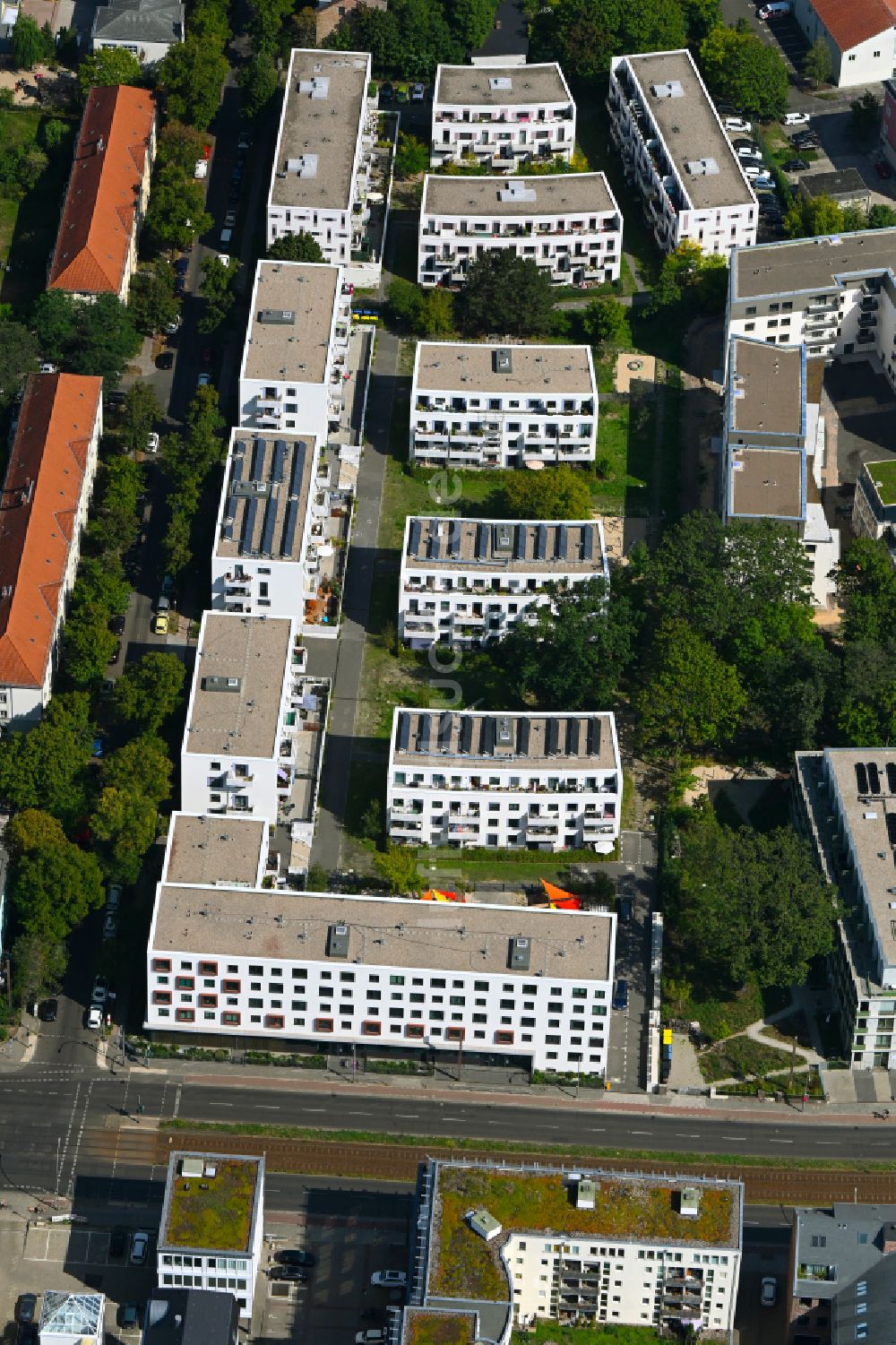 Luftbild Berlin - Baustelle zum Neubau einer Mehrfamilienhaus-Wohnanlage Joachimstraße Ecke Lindenstraße im Ortsteil Köpenick in Berlin