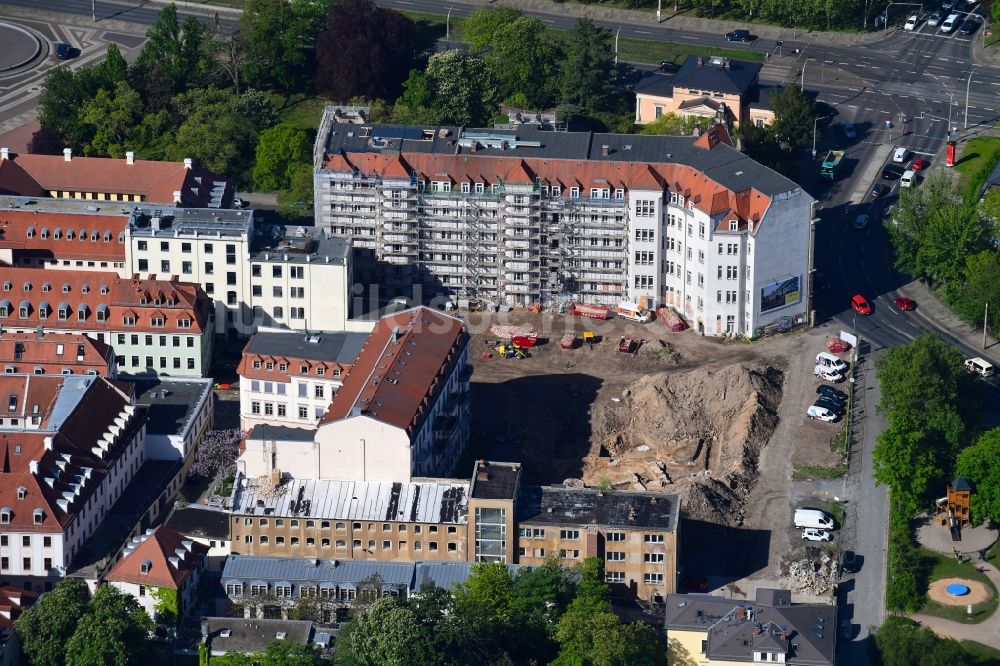 Luftaufnahme Dresden - Baustelle zum Neubau einer Mehrfamilienhaus-Wohnanlage Königshöfe in Dresden im Bundesland Sachsen, Deutschland