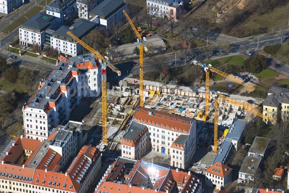 Luftbild Dresden - Baustelle zum Neubau einer Mehrfamilienhaus-Wohnanlage Königshöfe im Ortsteil Innere Neustadt in Dresden im Bundesland Sachsen, Deutschland