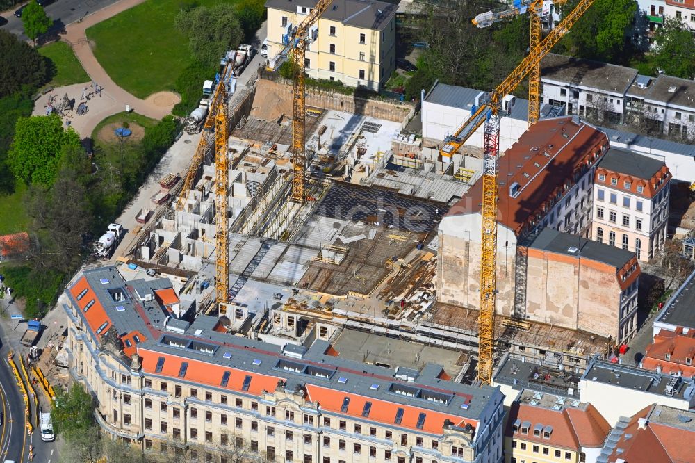 Luftbild Dresden - Baustelle zum Neubau einer Mehrfamilienhaus-Wohnanlage Königshöfe im Ortsteil Innere Neustadt in Dresden im Bundesland Sachsen, Deutschland
