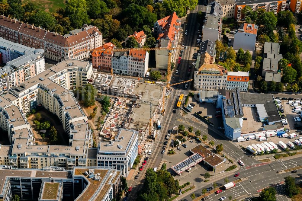 Luftbild Leipzig - Baustelle zum Neubau einer Mehrfamilienhaus-Wohnanlage Konstantinum in Leipzig im Bundesland Sachsen, Deutschland