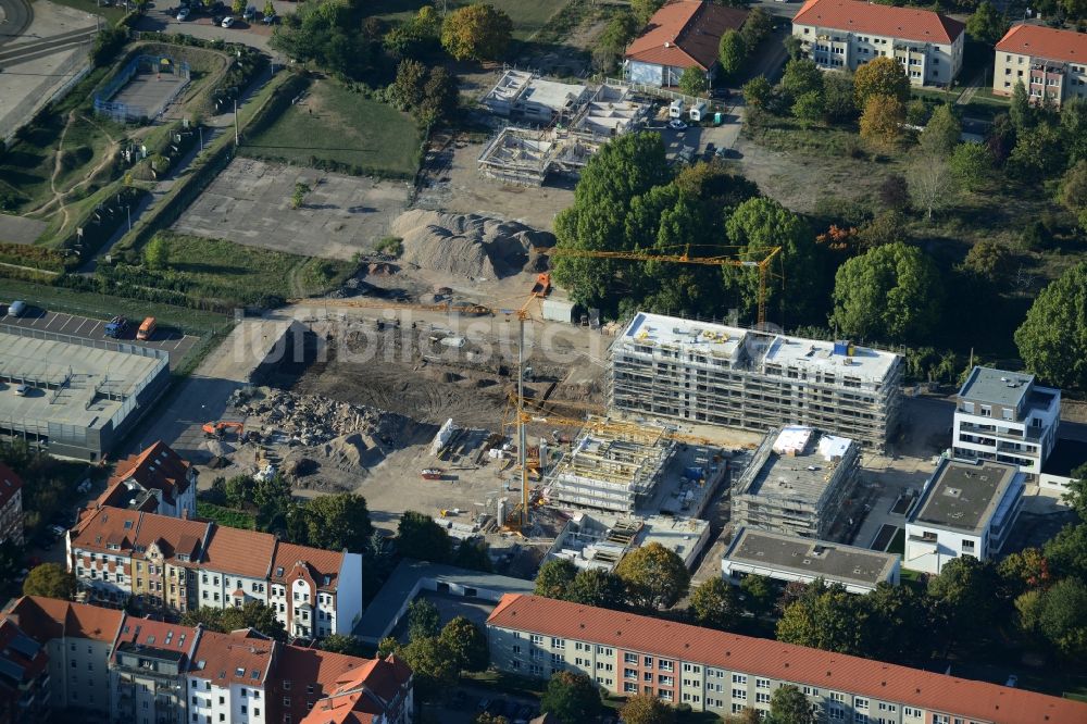 Luftaufnahme Erfurt - Baustelle zum Neubau einer Mehrfamilienhaus-Wohnanlage Lassallestraße in der Johannesvorstadt in Erfurt im Bundesland Thüringen