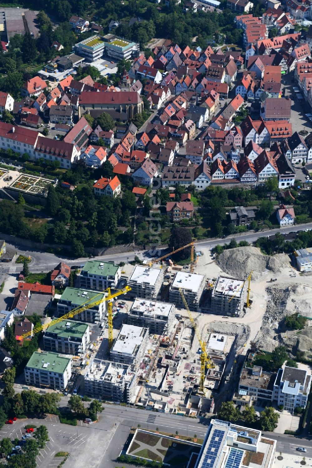 Luftbild Leonberg - Baustelle zum Neubau einer Mehrfamilienhaus-Wohnanlage Leo-Living in Leonberg im Bundesland Baden-Württemberg, Deutschland