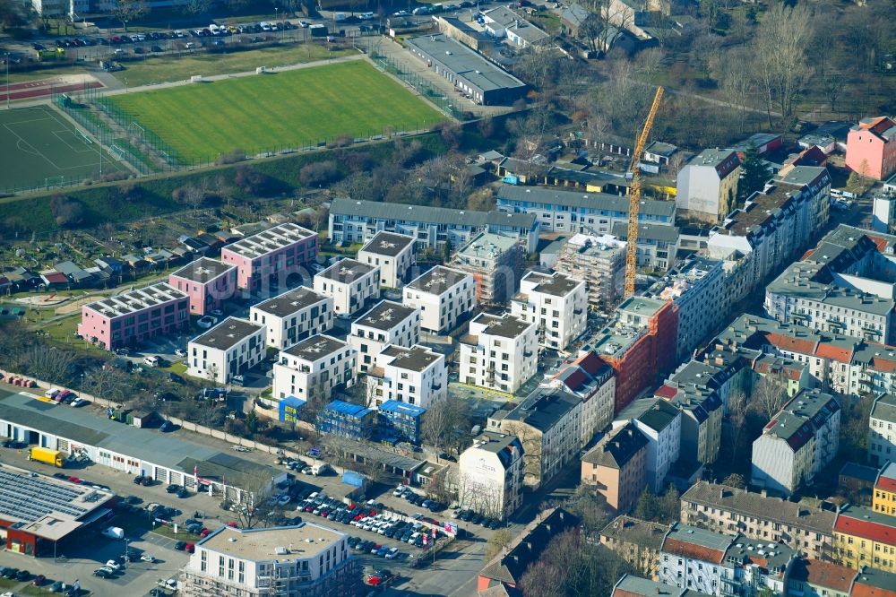 Berlin von oben - Baustelle zum Neubau einer Mehrfamilienhaus-Wohnanlage Das Lichtenhain im Ortsteil Lichtenberg in Berlin, Deutschland