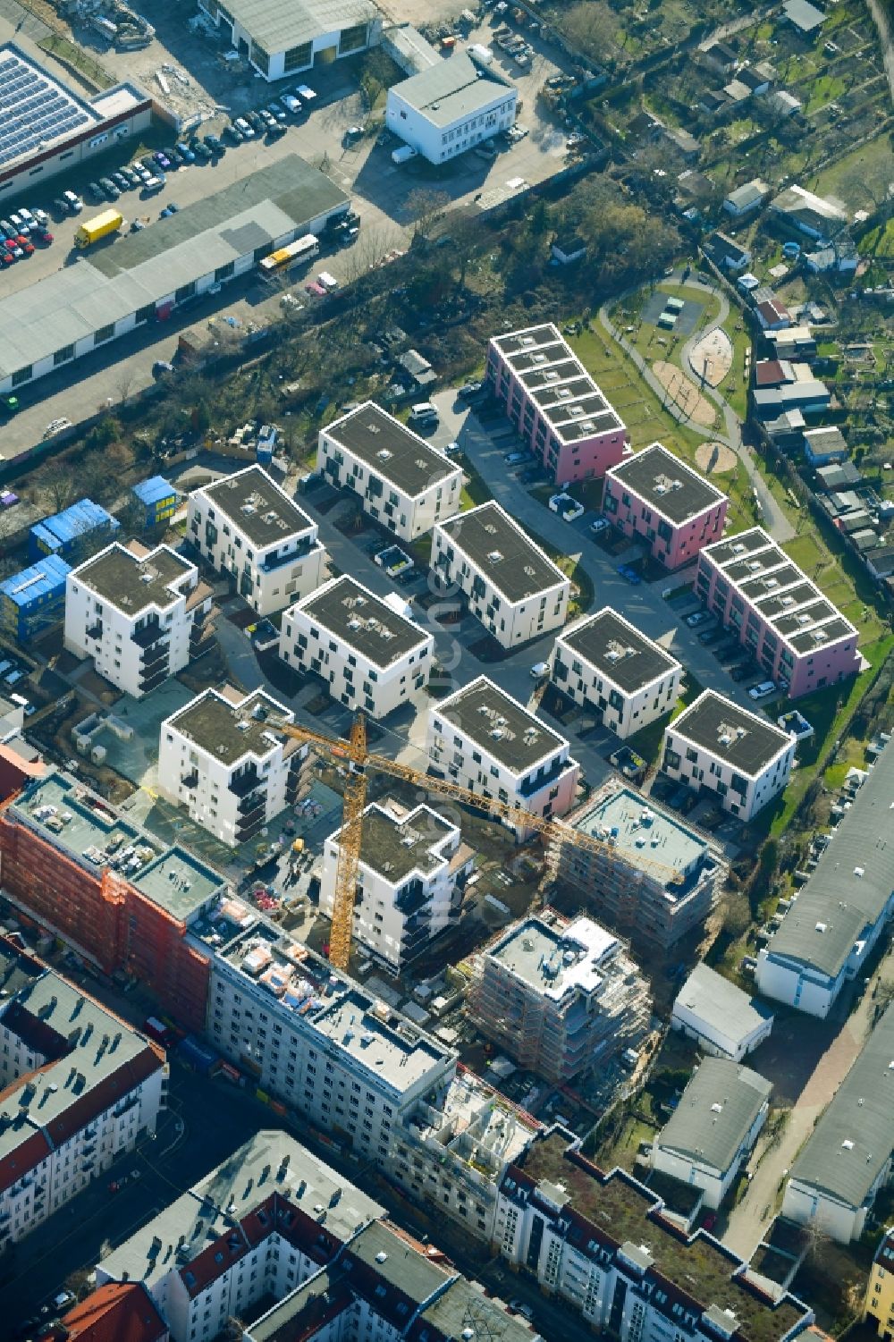 Luftbild Berlin - Baustelle zum Neubau einer Mehrfamilienhaus-Wohnanlage Das Lichtenhain im Ortsteil Lichtenberg in Berlin, Deutschland