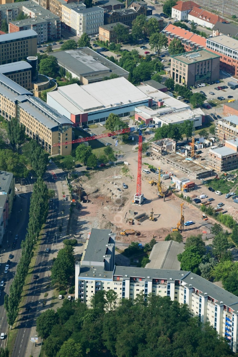 Luftbild Magdeburg - Baustelle zum Neubau einer Mehrfamilienhaus-Wohnanlage Luisencarré in Magdeburg im Bundesland Sachsen-Anhalt, Deutschland
