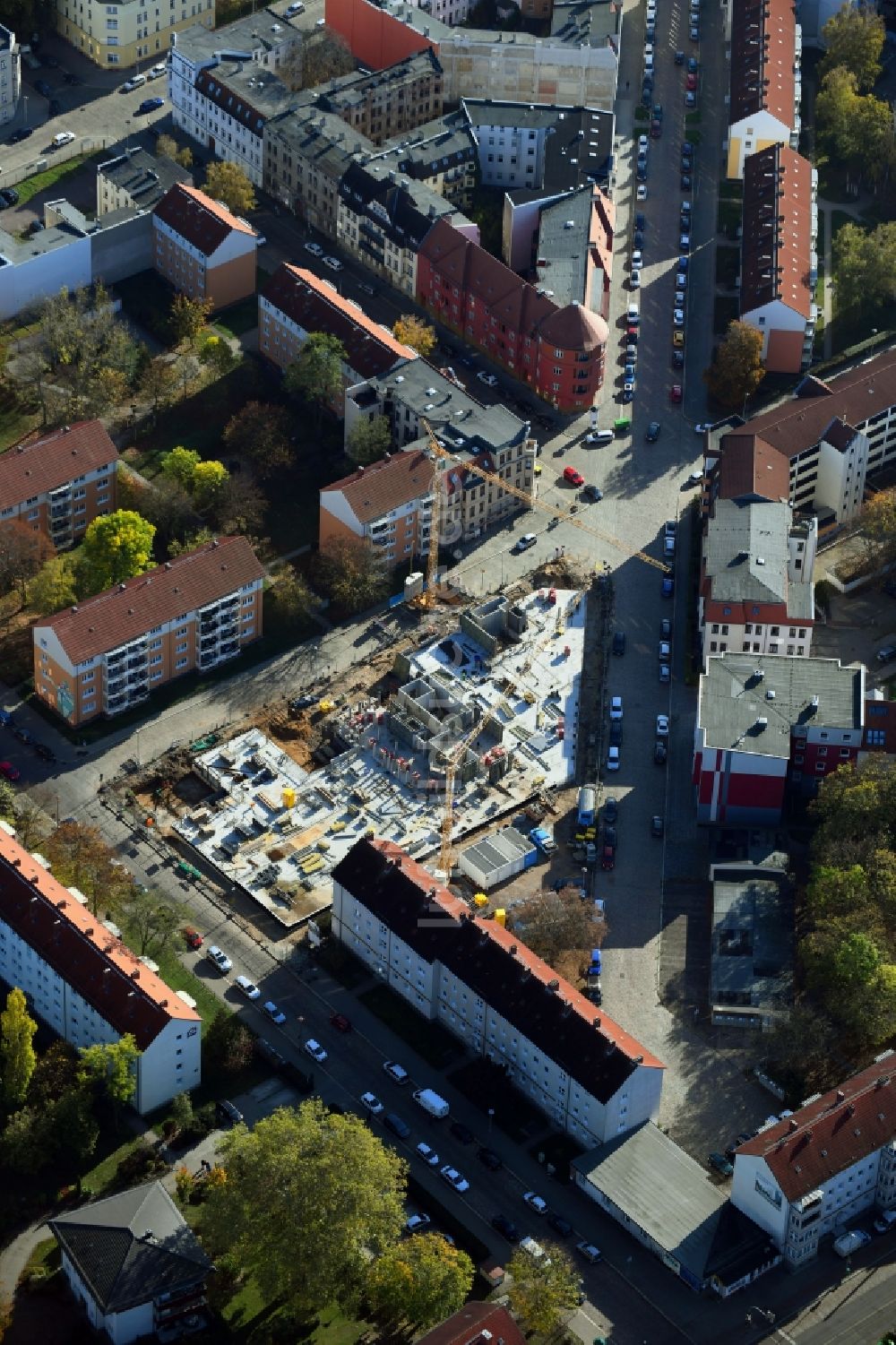 Luftbild Magdeburg - Baustelle zum Neubau einer Mehrfamilienhaus-Wohnanlage in Magdeburg im Bundesland Sachsen-Anhalt, Deutschland