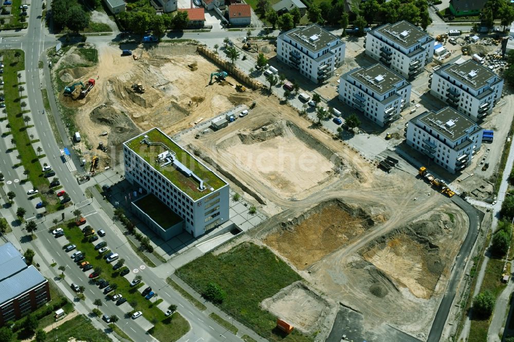 Luftbild Schönefeld - Baustelle zum Neubau einer Mehrfamilienhaus-Wohnanlage Neue Mitte in Schönefeld im Bundesland Brandenburg, Deutschland