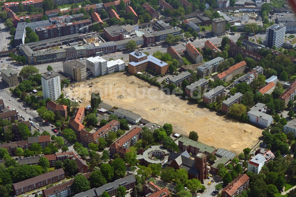 Hamburg von oben - Baustelle zum Neubau einer Mehrfamilienhaus-Wohnanlage Neues Quartier Mesterkamp in Hamburg, Deutschland