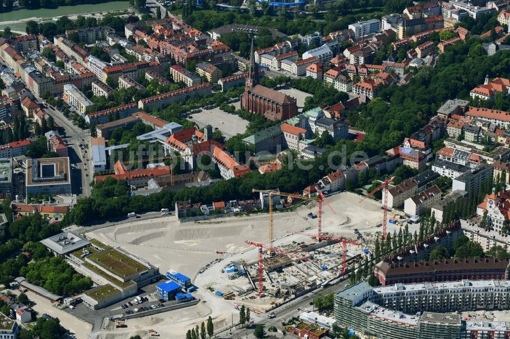 Luftbild München - Baustelle zum Neubau einer Mehrfamilienhaus-Wohnanlage Am Nockherberg im Ortsteil Au-Haidhausen in München im Bundesland Bayern, Deutschland