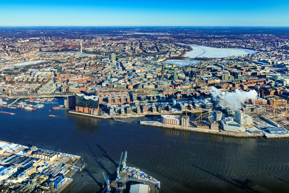 Luftbild Hamburg - Baustelle zum Neubau einer Mehrfamilienhaus-Wohnanlage im Ortsteil HafenCity in Hamburg, Deutschland
