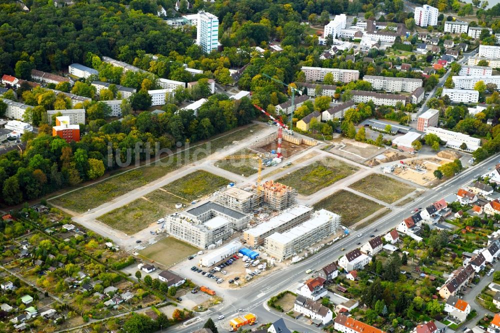 Luftbild Wolfsburg - Baustelle zum Neubau einer Mehrfamilienhaus-Wohnanlage im Ortsteil Hellwinkel in Wolfsburg im Bundesland Niedersachsen, Deutschland