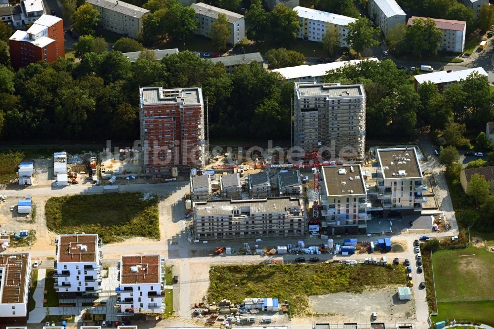 Wolfsburg von oben - Baustelle zum Neubau einer Mehrfamilienhaus-Wohnanlage im Ortsteil Hellwinkel in Wolfsburg im Bundesland Niedersachsen, Deutschland