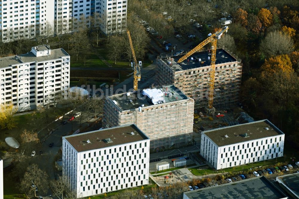 Berlin aus der Vogelperspektive: Baustelle zum Neubau einer Mehrfamilienhaus-Wohnanlage im Ortsteil Märkisches Viertel in Berlin, Deutschland