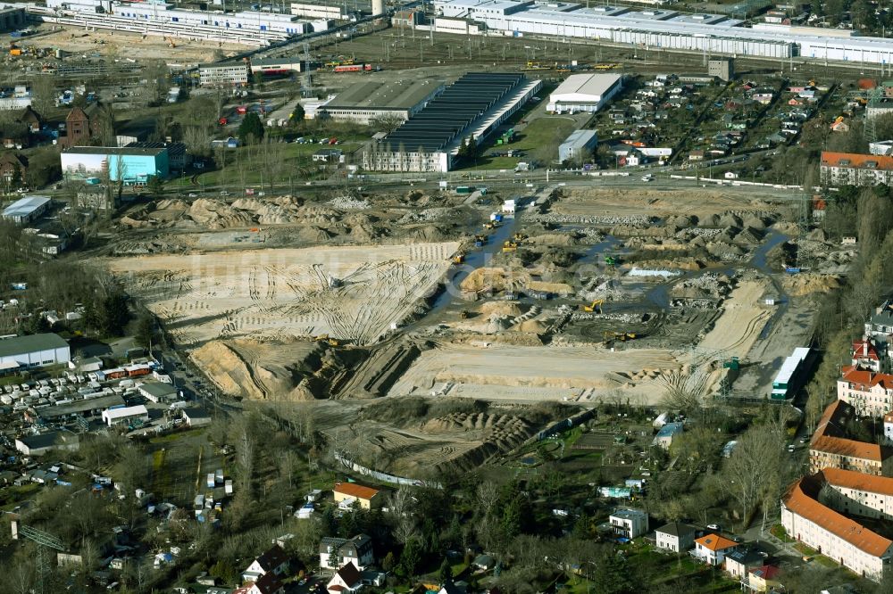 Luftbild Berlin - Baustelle zum Neubau einer Mehrfamilienhaus-Wohnanlage Parkstadt Karlshorst Ortsteil Karlshorst in Berlin, Deutschland