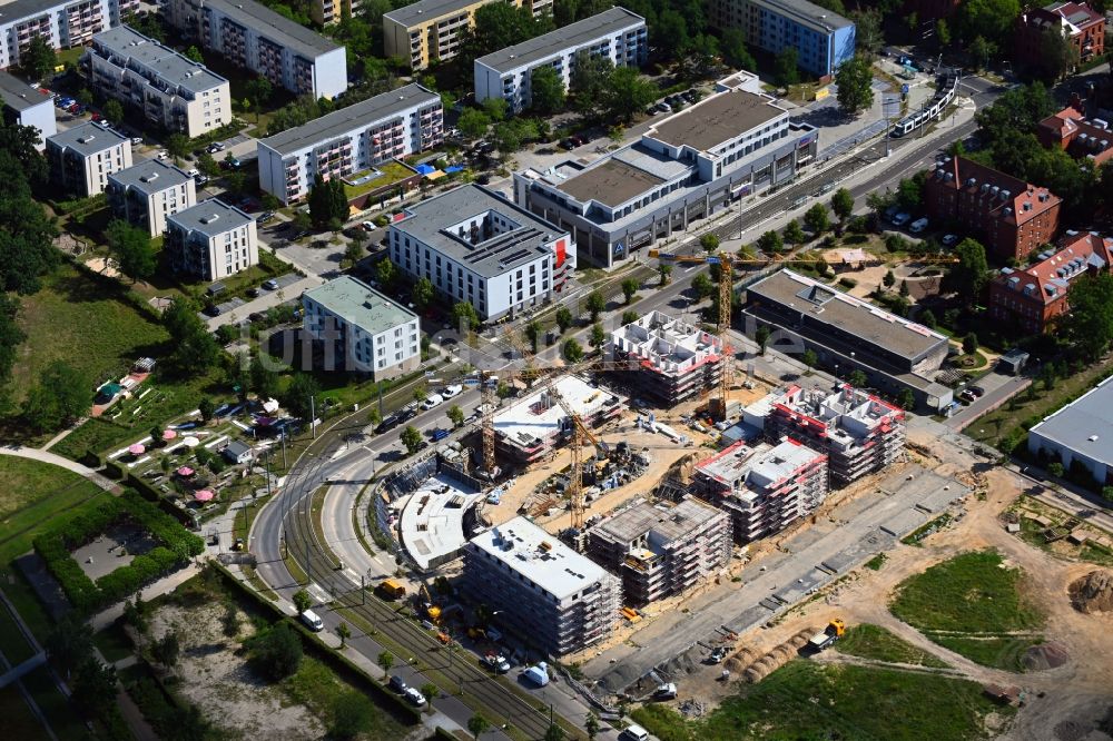 Potsdam von oben - Baustelle zum Neubau einer Mehrfamilienhaus-Wohnanlage in Potsdam im Bundesland Brandenburg, Deutschland