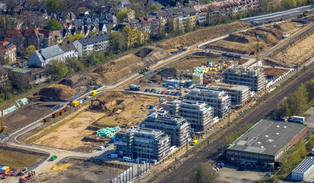 Luftbild Dortmund - Baustelle zum Neubau einer Mehrfamilienhaus- Wohnanlage des Projekts Kronprinzenviertel Am Wasserturm - Heiliger Weg in Dortmund im Bundesland Nordrhein-Westfalen, Deutschland