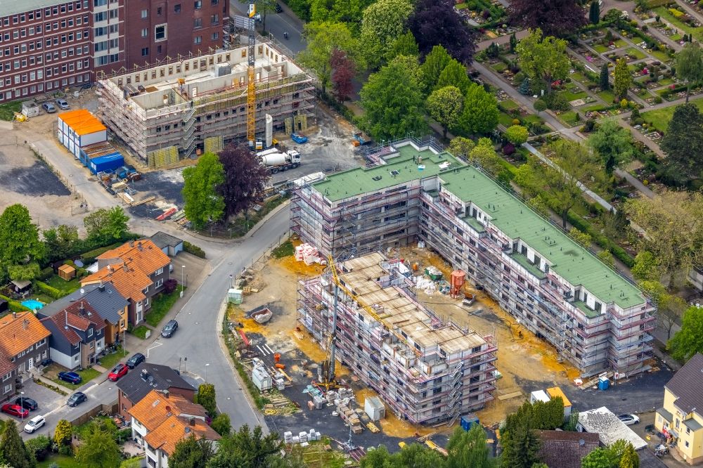 Luftbild Herne - Baustelle zum Neubau einer Mehrfamilienhaus-Wohnanlage des Projekts Widumer Quartier an der Widumer Straße in Herne im Bundesland Nordrhein-Westfalen, Deutschland
