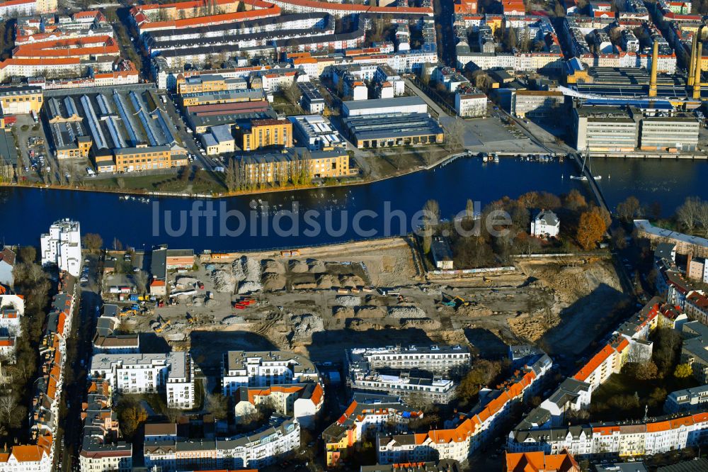 Luftaufnahme Berlin - Baustelle zum Neubau einer Mehrfamilienhaus-Wohnanlage Quartier WOHNWERK in Berlin, Deutschland