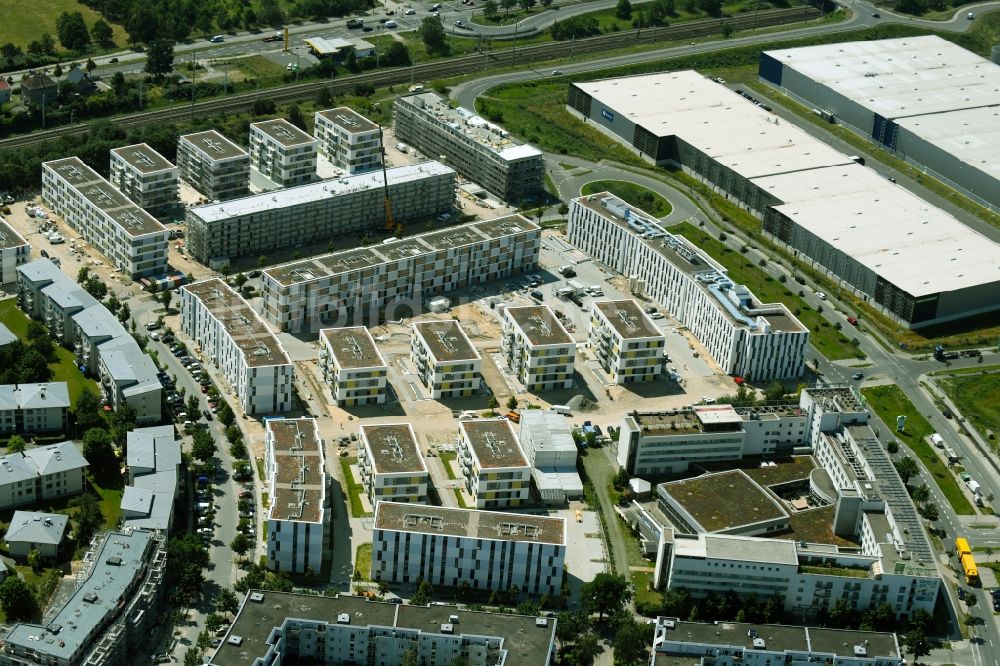 Luftbild Schönefeld - Baustelle zum Neubau einer Mehrfamilienhaus-Wohnanlage Sonnenhöfe in Schönefeld im Bundesland Brandenburg, Deutschland