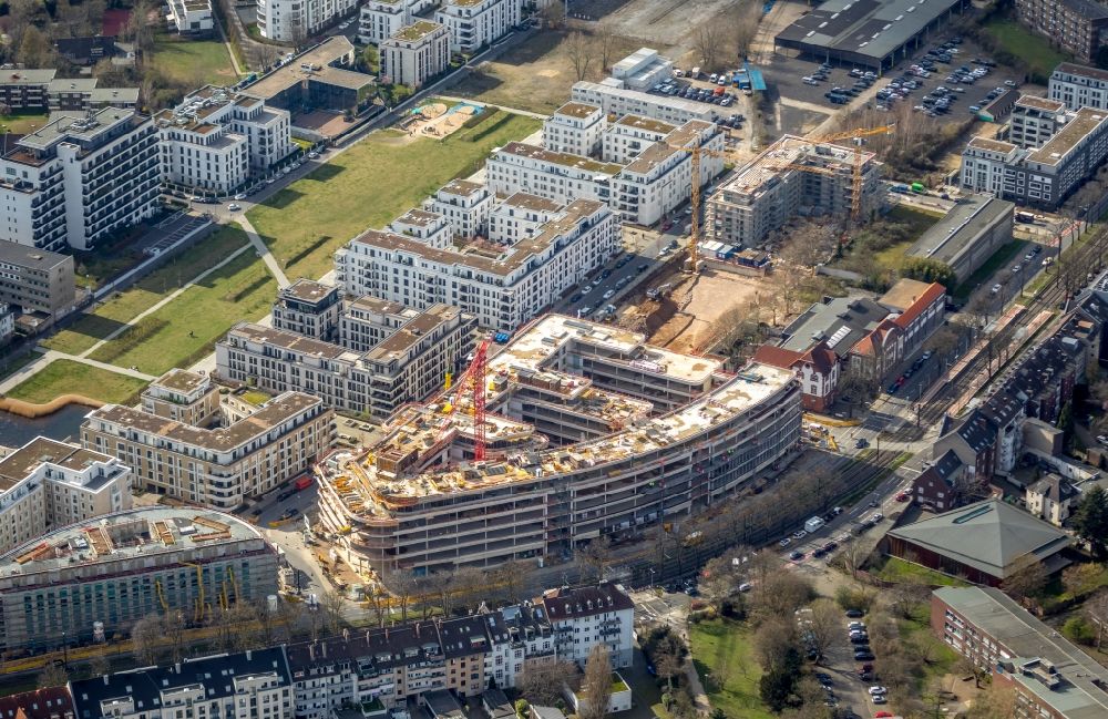 Luftbild Düsseldorf - Baustelle zum Neubau einer Mehrfamilienhaus-Wohnanlage im Stadtquartier BelsenPark in Düsseldorf im Bundesland Nordrhein-Westfalen, Deutschland